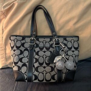 Coach Grey and Black Signature Jacquard Mini Tote Bag